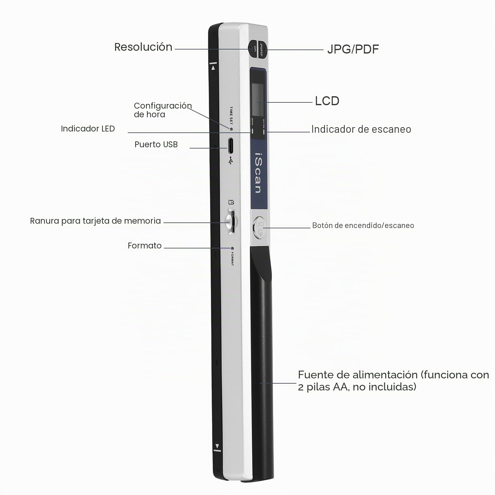 Escáner portátil de documentos 900DPI USB A4 color JPG PDF