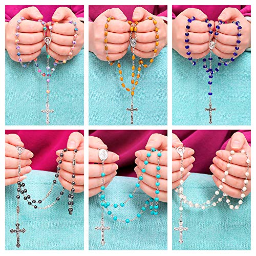 7 PCS Rosary Beads Catholic for Woman - Confirmation Gifts, 7 Day Rosary, Various Styles of Rosary Necklace Set, Cross Necklace for Women4