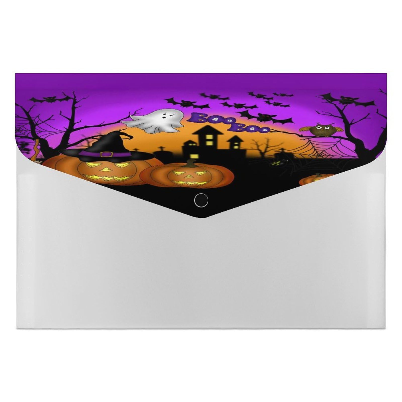 Expanding File Folder, 6 Pockets Zipper Expandable Document Organizer Accordion Filing Folder Print Halloween Night Pumpkin Ghost Bats Owls Purple
