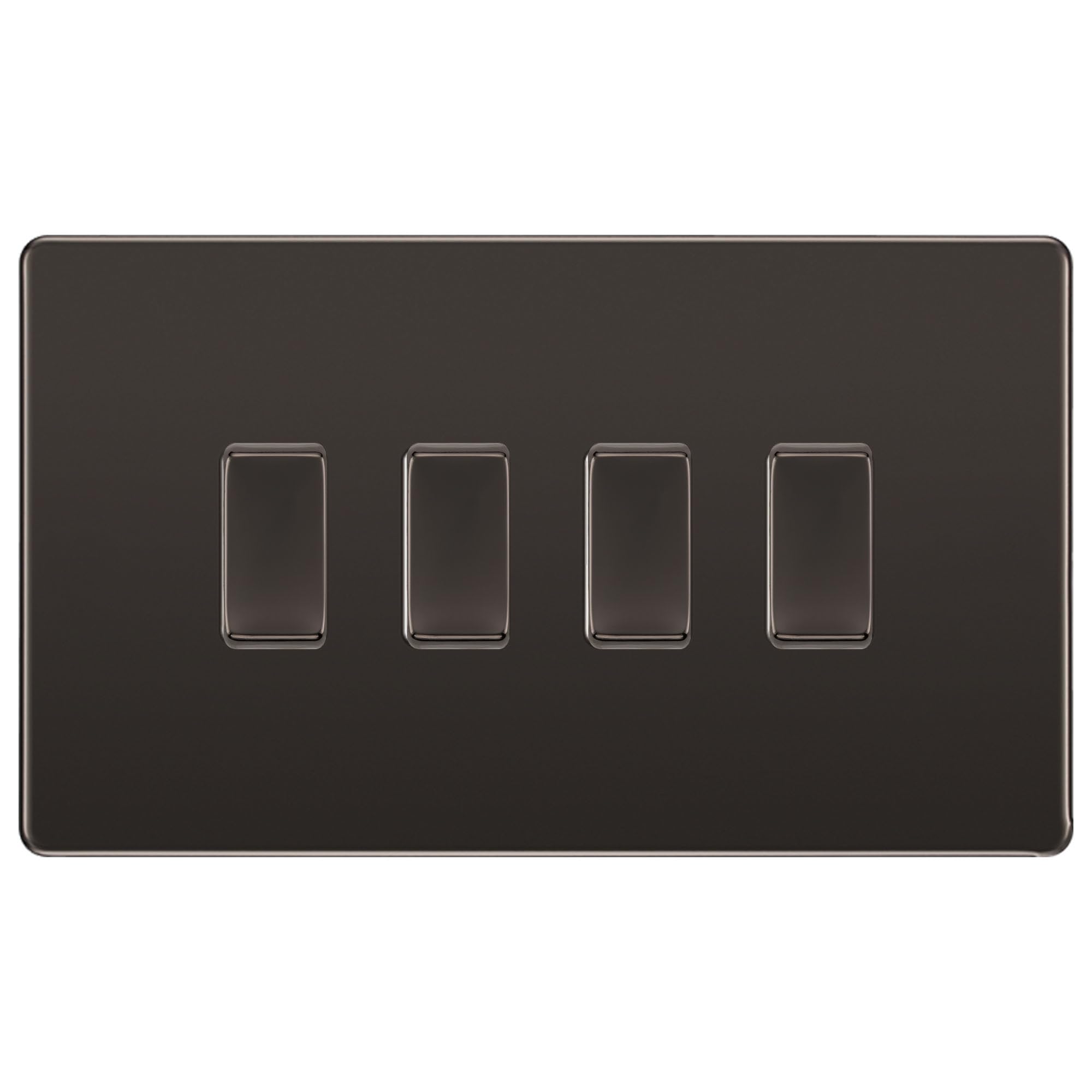 BG Black Nickel Screwless 4 Gang Light Switch in Double Format Custom Grid