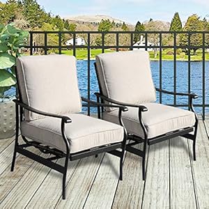 PatioFestival Outdoor Chair Bistro Cushioned Rocking Sofa Chairs Patio Furniture Sets Modern Conversation Set with 51 Inch Thick Seat Cushions 2PCS 2 Beige