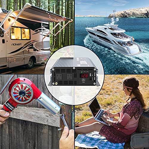 Giandel Power Inverter 2000W Modified Sine Wave Dc 12V To Ac 110V 120V With Wireless Remote Controller Led Display & 2.4 Amps Usb Port For Rv Truck Boat #TOP4