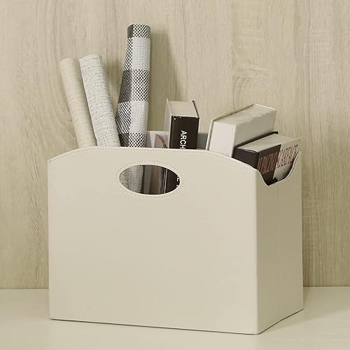 Miniatura 3 de EZDeco Paquete de 2 revisteros, revistero de piel sintética, cesta de almacenamiento plegable para documentos de periódicos, organizador de carpetas