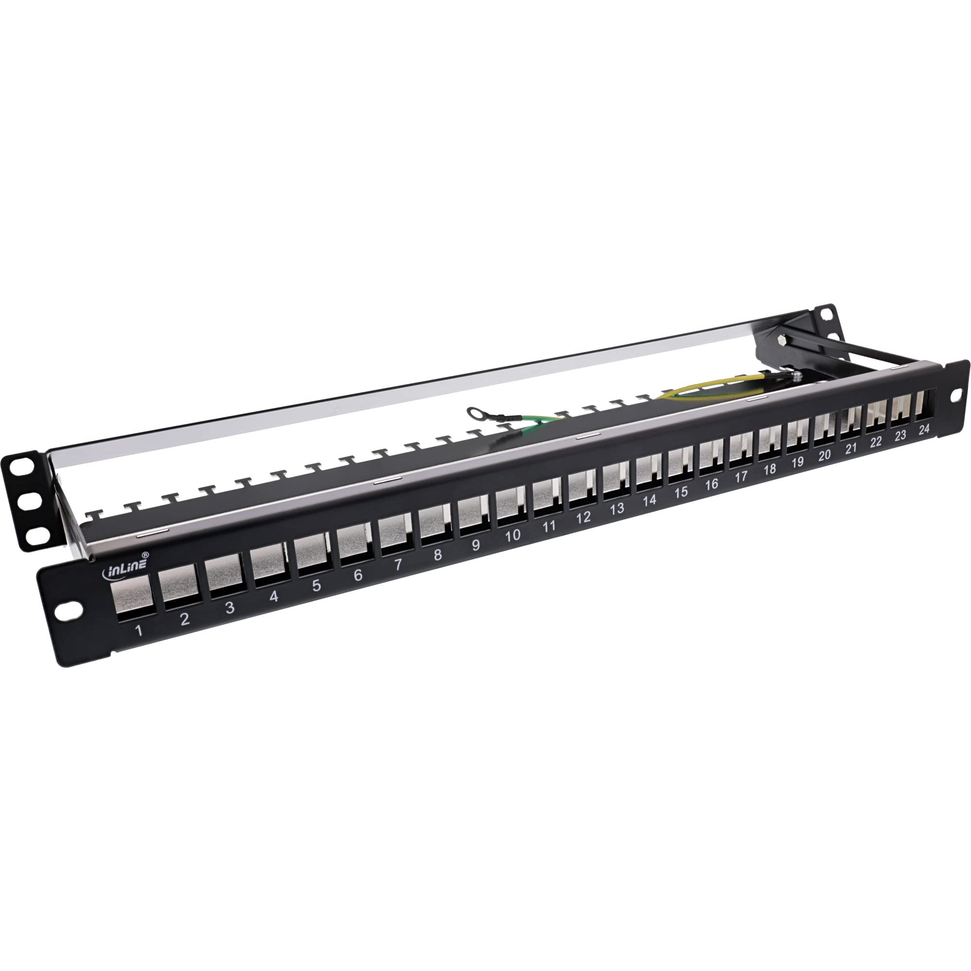 InLine® Panneau de Brassage Keystone 24 Compartiments, Panneau de Brassage avec Extension, 19", 1U, Noir RAL9005