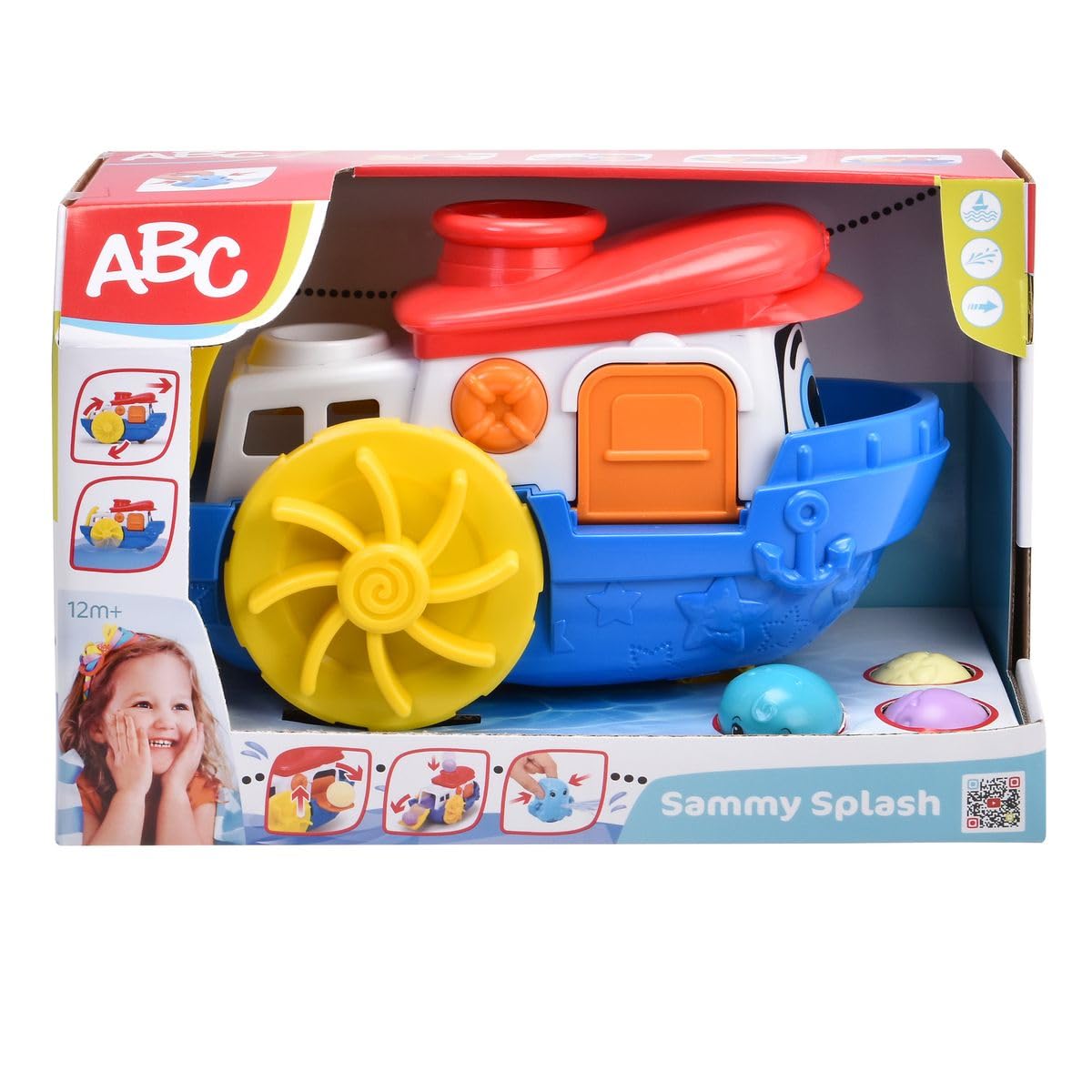 ABC - Juguete Acuático Sammy Splash, 30cm, Colorido Barco con Accesorios y Función Splash, Jugete de Baño Niños y Bebés A Partir de 1 Año (204115005)