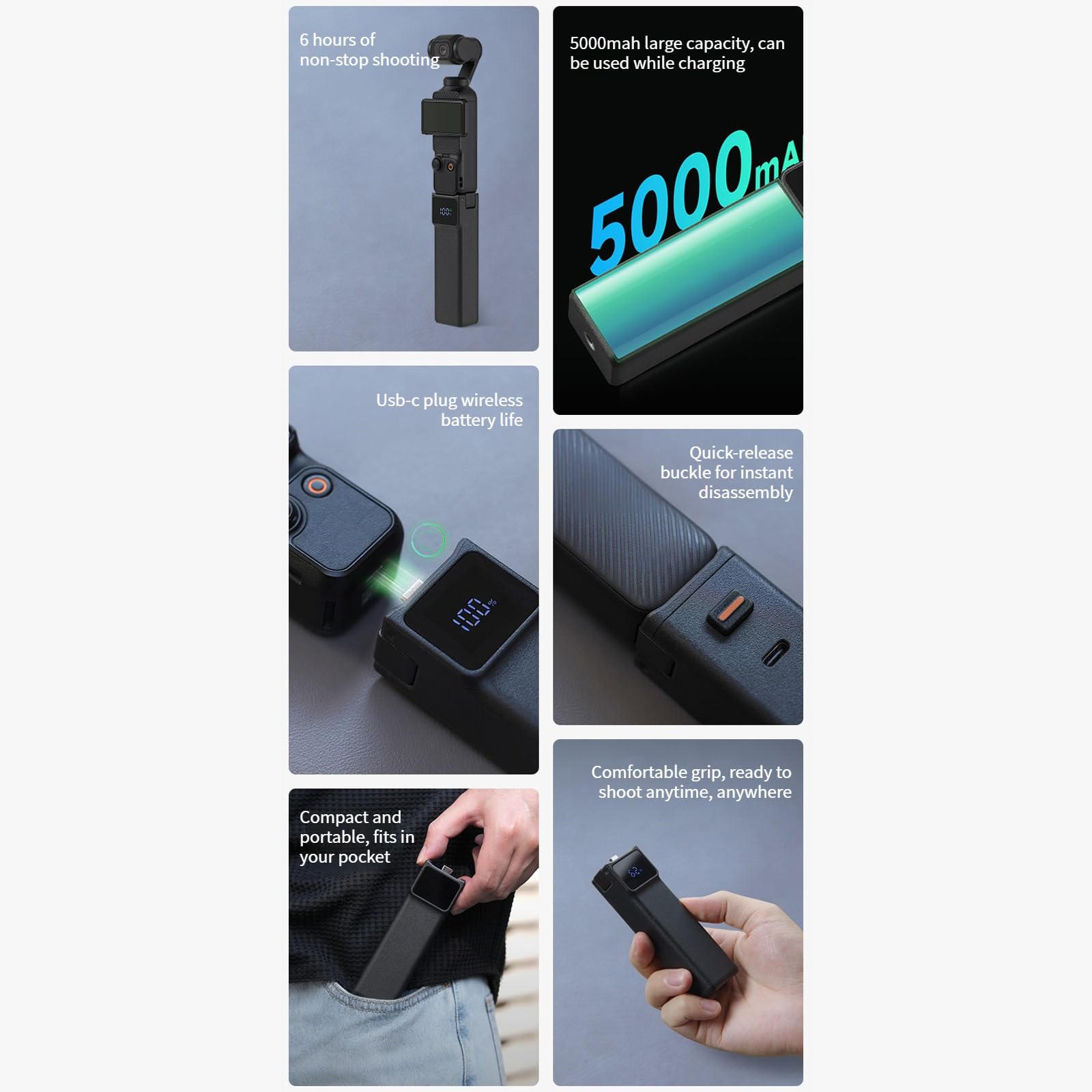 Maniglia leggera per impugnatura a batteria adattatore per treppiedi da 1/4 per Pocket 3 4 Espande utilizzo e migliora la maneggevolezza Impugnatura estesa