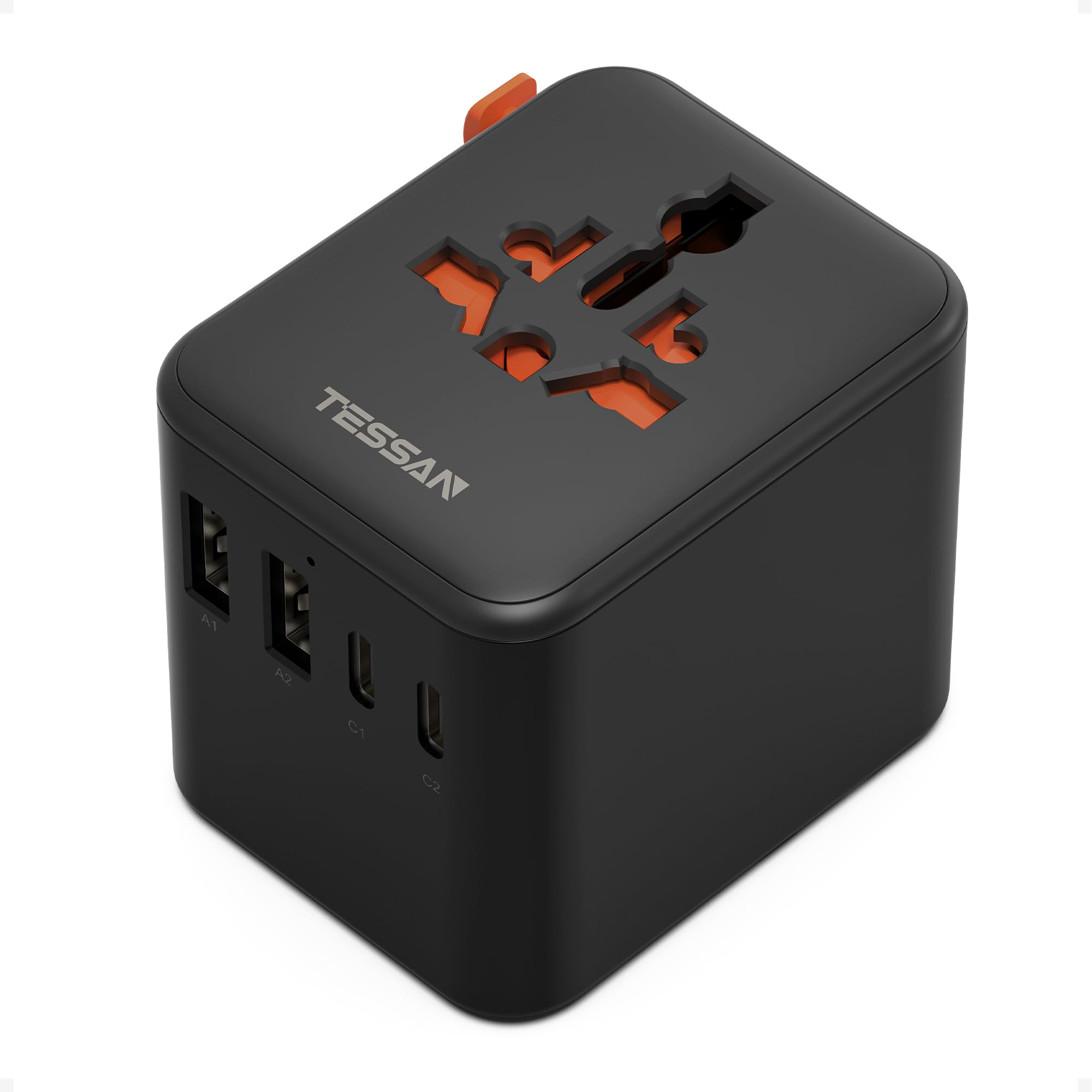TESSAN Universal Travel Adapter Worldwide with 4 USB (2 USB C), International Travel Adapter UK to European Power Universal Plug Adaptor for EU USA Australia Thailand (Type C, G, A, I), Black