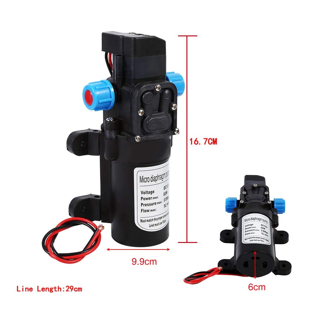VOBOR Pompa Acqua 12V Alta Pressione, 60W 5L/min 116Psi Pompa Autoadescante, Elettropompa Acqua Autoadescante per Roulotte Barca Camper Giardino Pulizia Veicoli Camper