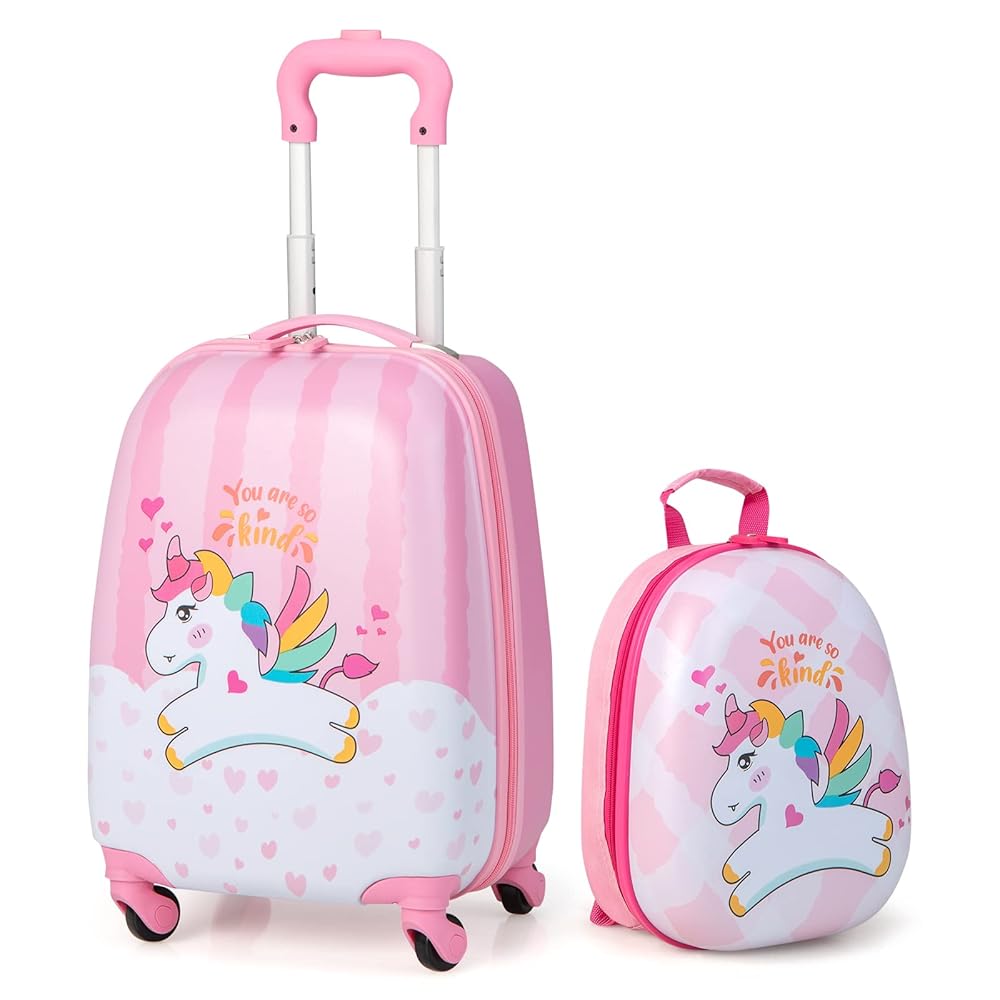 RELAX4LIFE 2 in 1 Set di Valigie Unicorno per Bambini, 2 Pezzi,  Trolly+Zaino, con Ruote Girevoli, Maniglia Retrattile e Zaino con Piedini  in Plastica (Modello 1) : Amazon.it: Moda