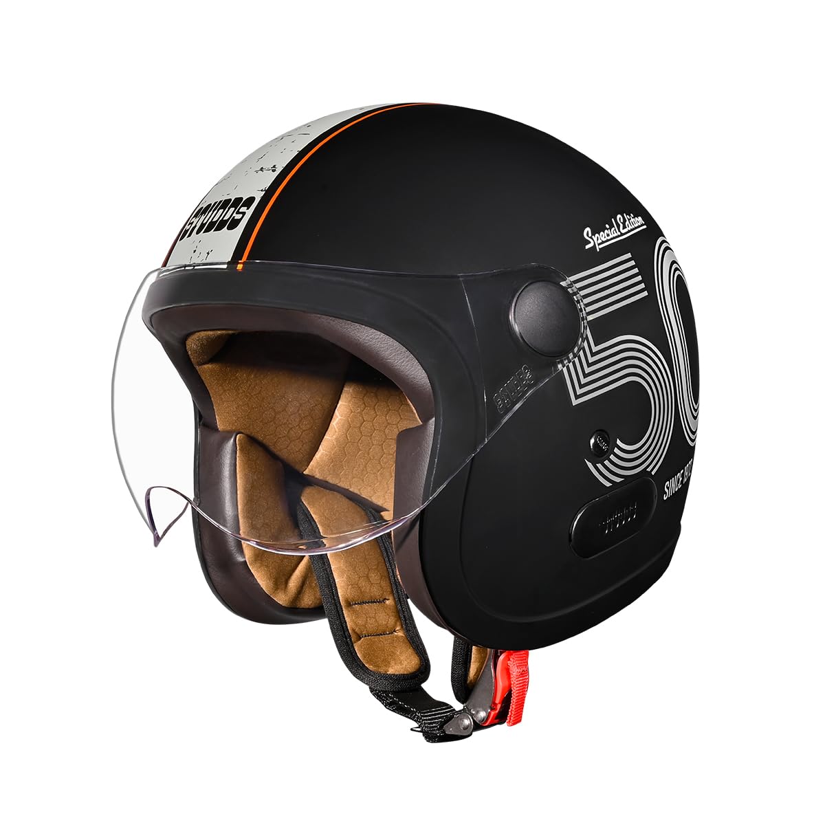 Studds Jet 50 Open Face ISI Certified Helmet | Lightweight with Chopper Visor & Stainless Steel Buckle MATT Black - Grey - XL-image-49