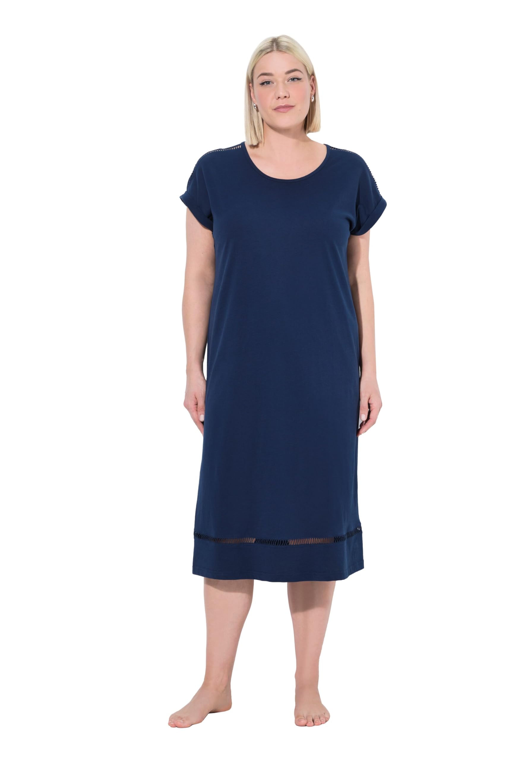 Ulla Popken Women's Nightgown, Crochet Tape Nightgowns, Night Blue, 46/48, midnight blue, 46-48
