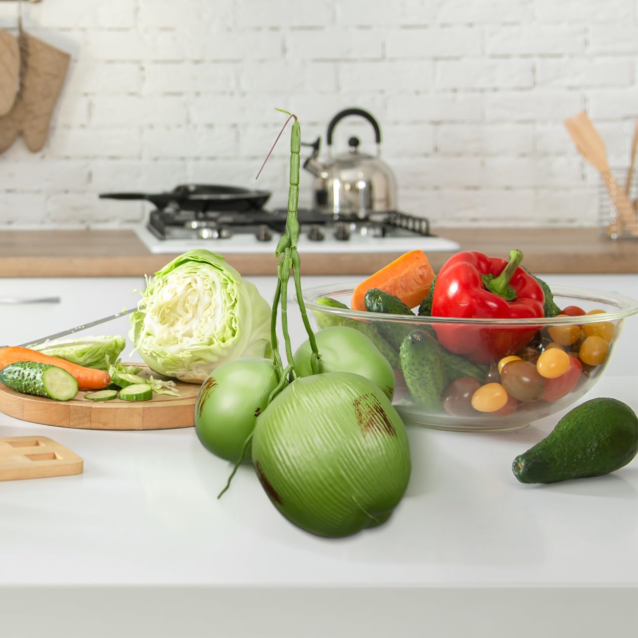 Garneck 1 Bunch Artificial Coconut Simulation Cokernut Decorations Fake Fruit Simulated Food Model for Hawaiian Jungle Luau Tropical Wedding Party Decoration Display