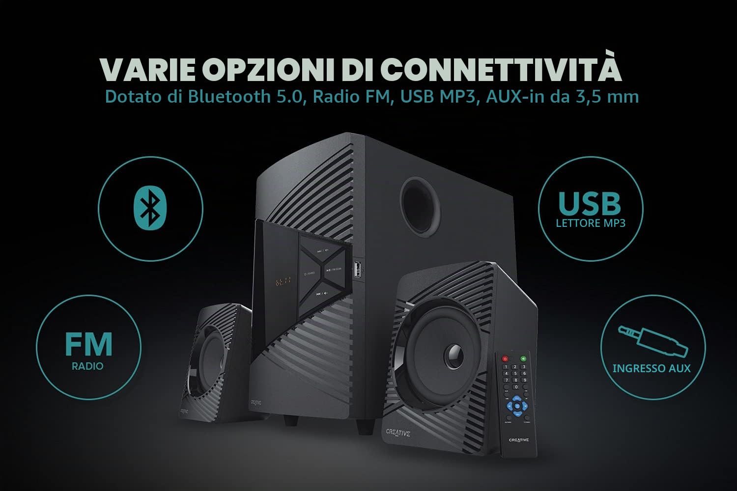 CREATIVE SBS E2500 Sistema di altoparlanti Bluetooth 2.1 con subwoofer per computer TV