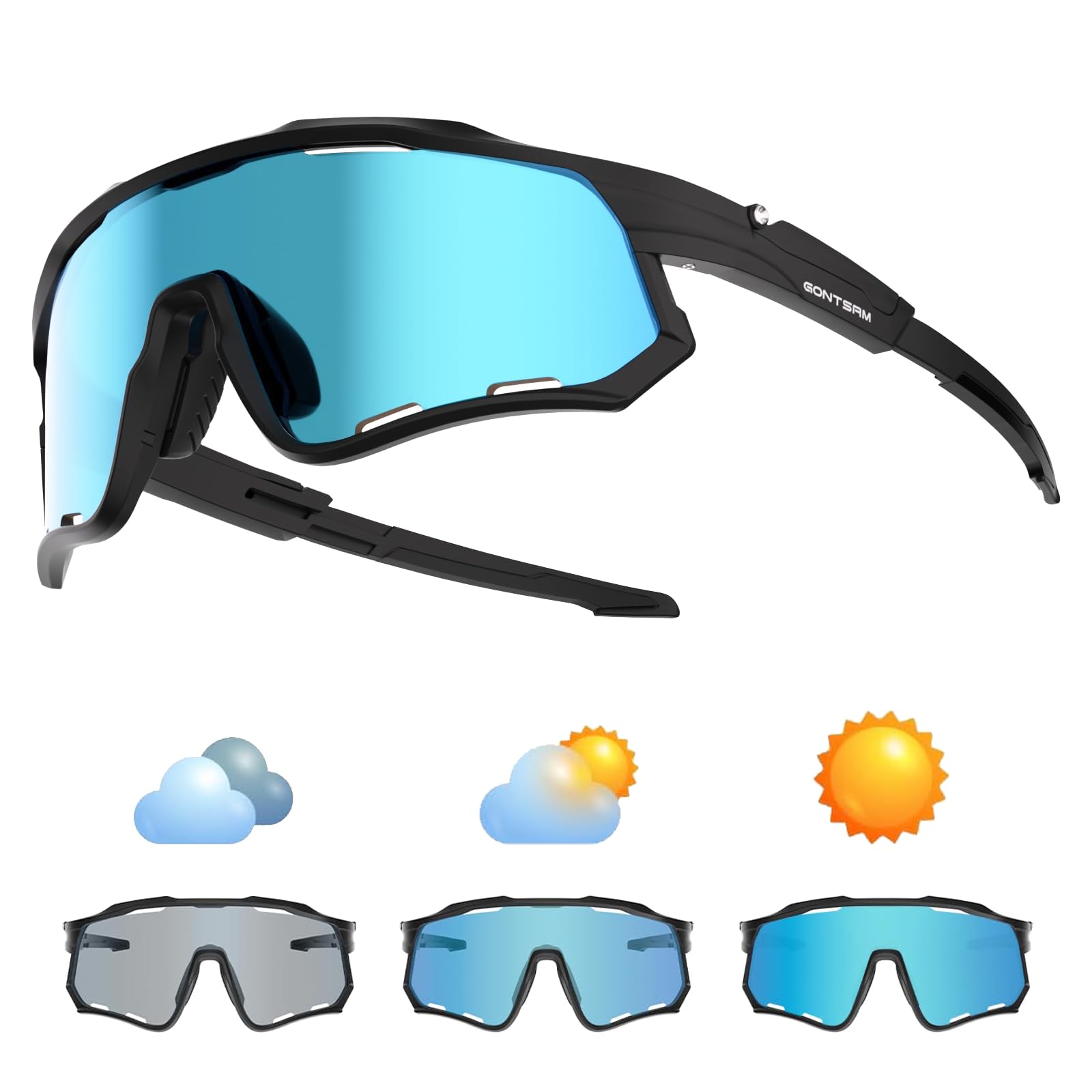 GONTSAM Polarized Cycling Glasses with Photochromic Effect, Detachable Sports Sunglasses with Winter Anti-Fog for Men & Women