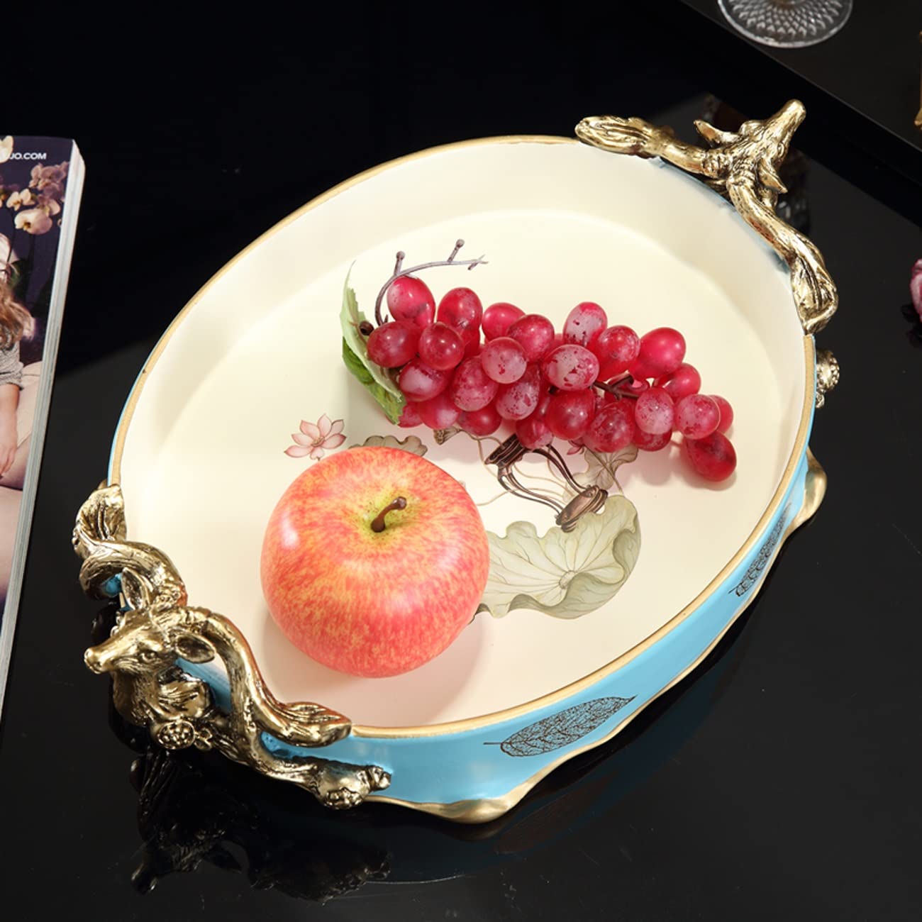 Assiette de fruits en résine, bol de stockage de noix de fruits secs binauraux haut de gamme, plateau de fruits de collations de bonbons, plateau de bols de fruits d'ornement décoratif de comptoir de