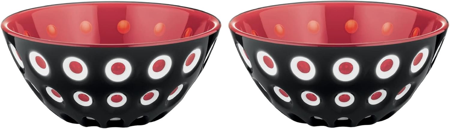 Guzzini Le Murrine 4.7" Bowl (Set of 2) - Black & Red - 3 Color Technology, Chip Resistant & Unbreakable, Reusable, BPA-Free, Cereal, Soup, Fruits - Mixing Bowl for Kitchen Ingredients