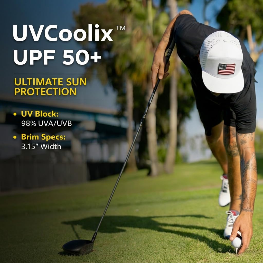 TOP-EX UVCoolix™ - Cappello da baseball con fascia per il sudore a tesa piatta, traspirante, impermeabile, protezione solare, da golf, regolabile, per uomo e donna