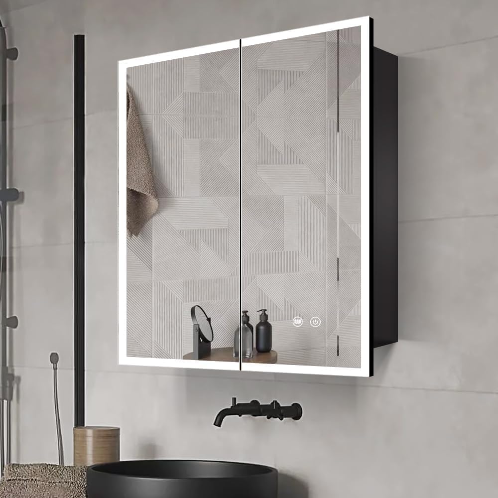 LED Medicine Cabinet with Light,Recessed Mirror Cabinet for Bathroom,3 Color Temperature,Dimmable,Demister,Detachable Side Plate for Recess Mount or Surface Mount,24inch×28inch