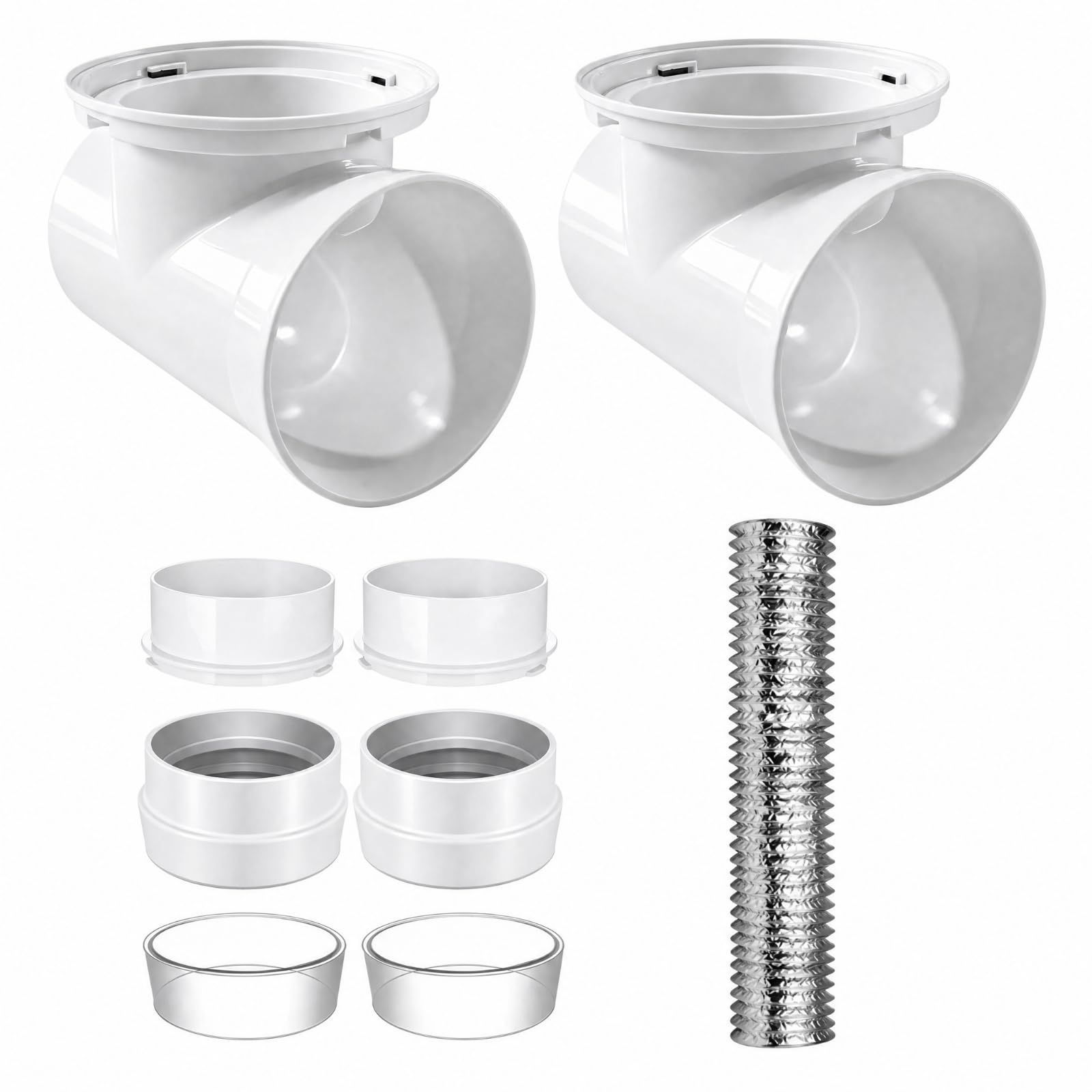 Yajuyi Adaptador Conducto Secadora con Codo Corrugada Aluminio Flexible para Extraer Caliente y Húmedo con Anillos Sellado Incluidos Acuado para Cuartos Lavado y Utilidad, Estilo B