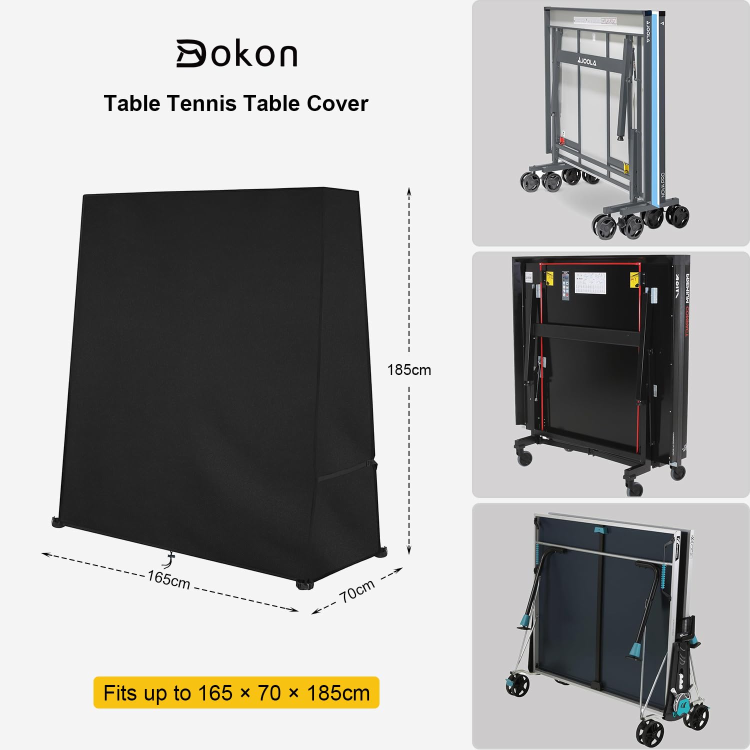 Dokon Funda Mesa Ping Pong Exterior Impermeable Funda Protectora para Mesa de Ping-Pong Plegable, Anti Viento, Anti UV Tela Oxford 420D Cubierta Mesas Ping Pong (165x70x185cm) - Negro