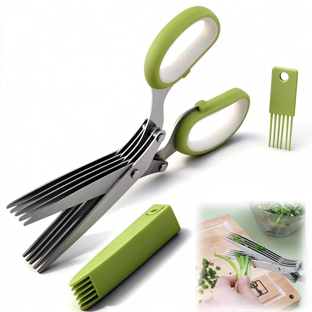 WAIRUIGOOD 5枚刃 キッチンバサミ 手動シュレッダー ハンドシュレッダー 多層構造 ハサミ ステンレス鋼刃 安全カバー&クリーニングコーム付き 調理用シュレッダー 野菜・薬味カッター