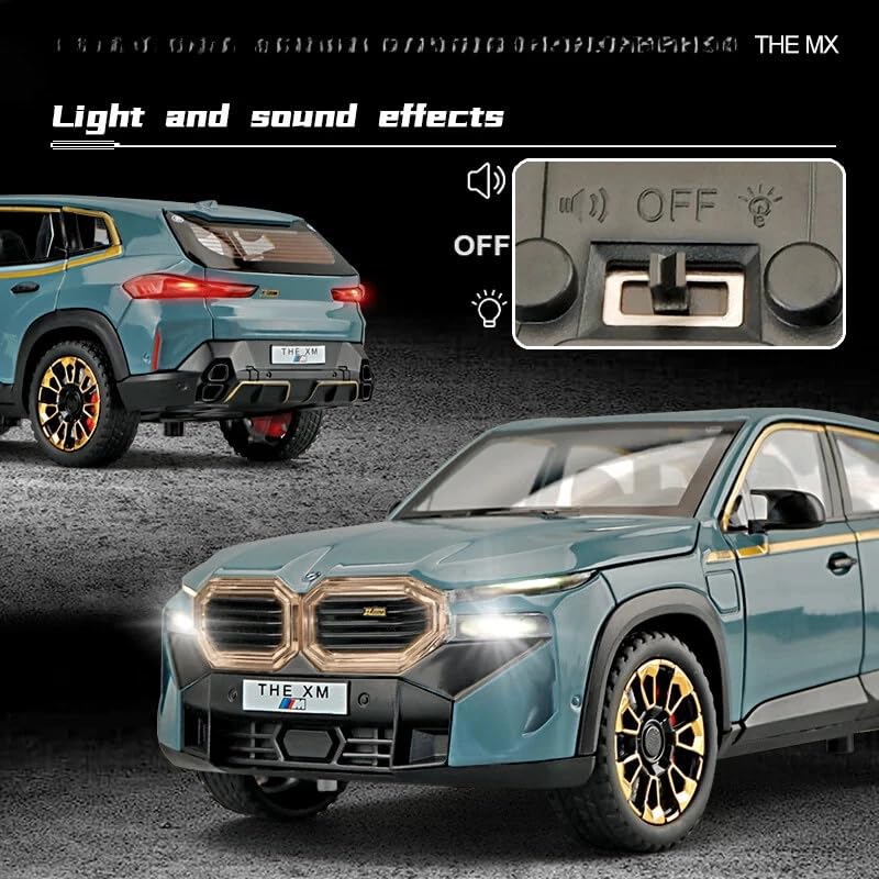 Image of 1:24 B.M.W XM SUV Diecast Alloy Model Car - Pull Back Toy Vehicle with Sound, Lights, Openable Doors - Metal Sports Car Toy Gift for Boys & Kids (White)