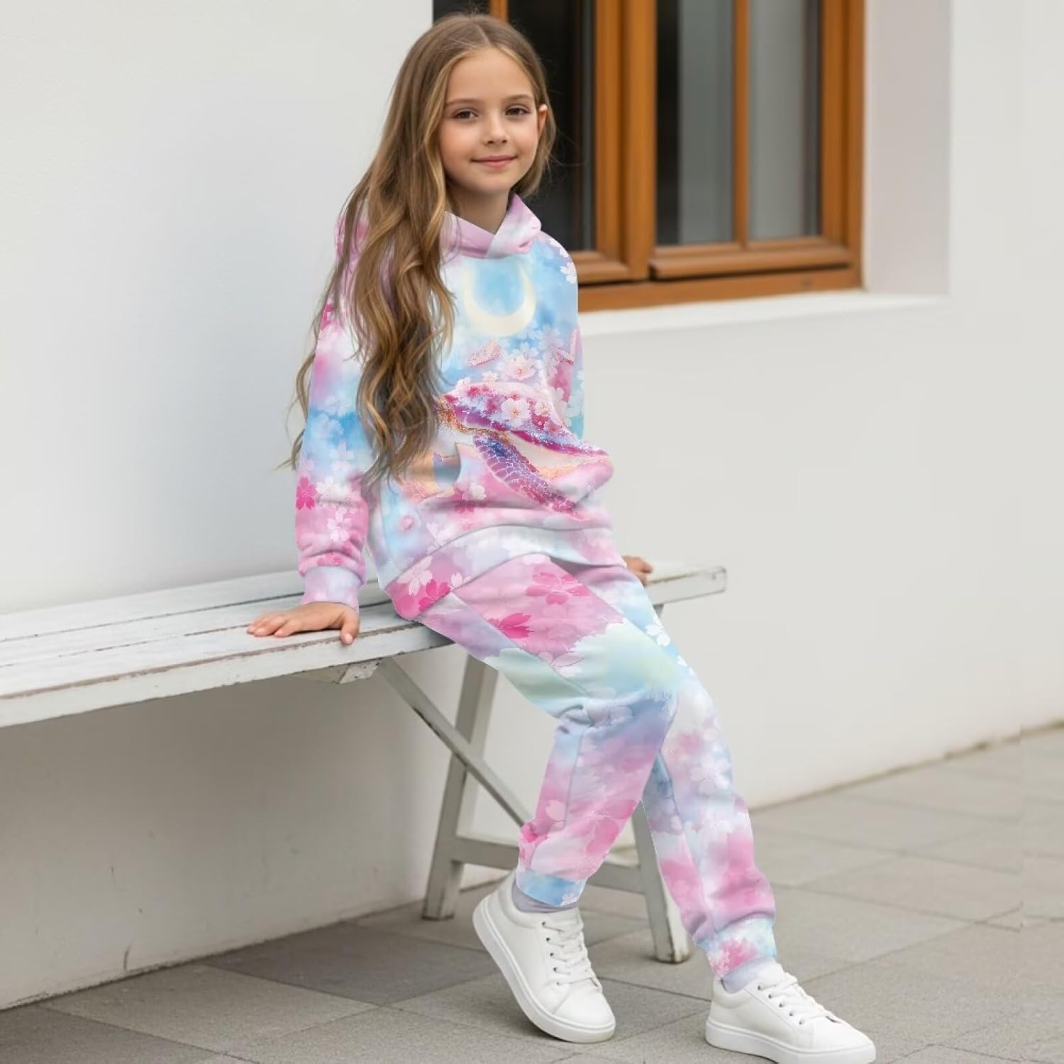 Renewold Girls Long Sleeve Tracksuits Kids Hoodie Sweatshirt and Jogger Sweatpants 2 Piece Set Sweatsuits Clothing Sets