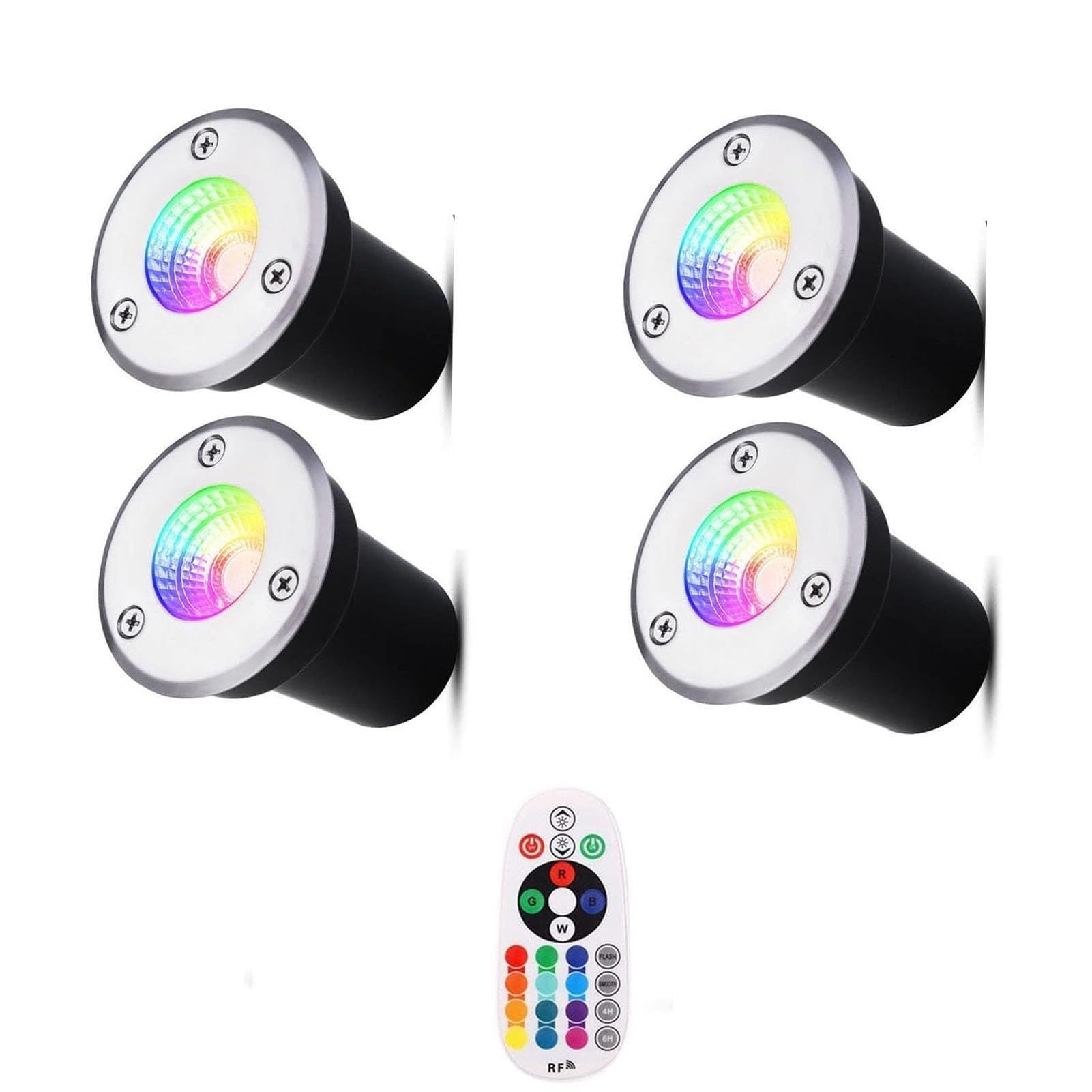 4 sztuki oświetlenia krajobrazu – reflektor podłogowy do użytku na zewnątrz, zmieniające kolory lampy COB, ze zdalnie sterowanymi reflektorami, lampy ogrodowe do ogrodu (3 W (24 V))