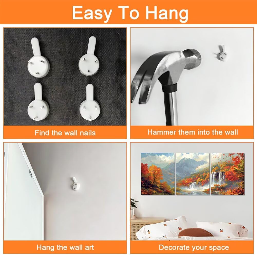 Wandbilder Wasserfall 60x80cm, 3Pcs Leinwand Bilder Groß Wanddeko Wohnzimmer, Herbst Leinwand Bilder mit Rahmen, Moderne Wandbilder Wohnzimmer Poster Set mit Haken, Wand Deko Schlafzimmer, -1742