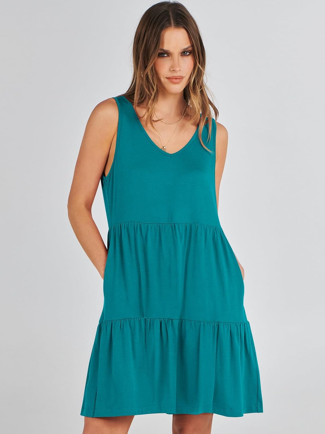 ANRABESS Womens Summer Casual Tank Dress Sleeveless V Neck T Shirt Sundress Flowy Tiered Swing Mini Beach Vacation Dresses - Image 9