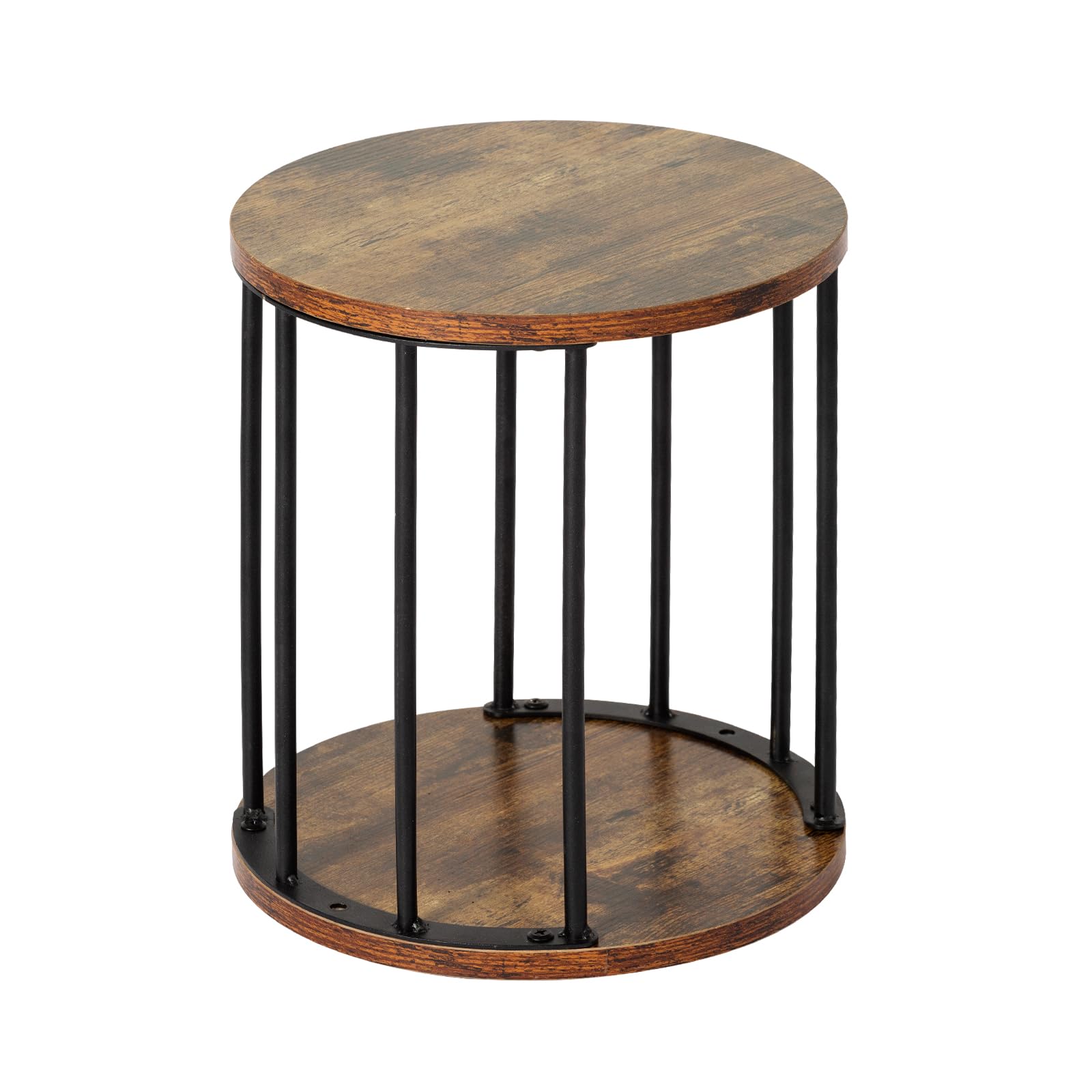 HDANI Round Wooden Step Stool for Children and Adults, Small Steps, Non-Slip for Kitchen, Bathroom, Garden and Bedroom, 30 x 30 x 34 cm (Rustic Brown and Black, 30 x 30 x 34 cm)