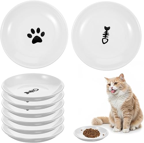Paquete de 6 cuencos de cerámica para gatos, cuencos de comida para mascotas, platos de comida para gatos de 5.9 pulgadas de boca ancha poco
