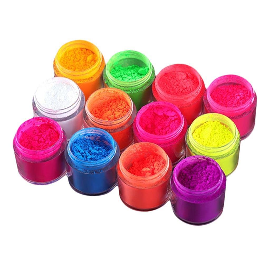12 Boxes Luminous Nail Powder Set - Glow in the Dark DIY Nails - 12 Colors Fluorescent Dip Powder for Halloween & Christmas - No UV/LED Needed - Perfect for Nail Art Ent