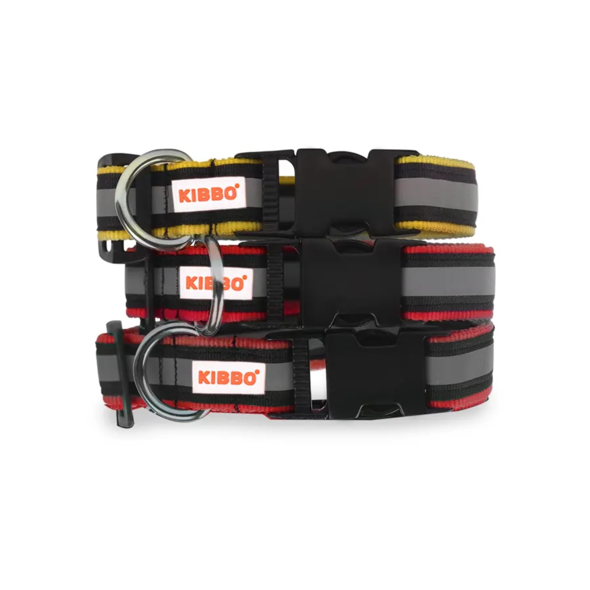 Kibbo Premium Reflective Dog Collar for Large (L) & Extra Large (XL) Pet Breeds | Adjustable Length, Super Lightweight | Heavy Duty Metal D-Ring and Buckle | (Large, Red & Yellow, Pack of 3) (B0C2DDNW2N) Amazon Price History, Amazon Price Tracker