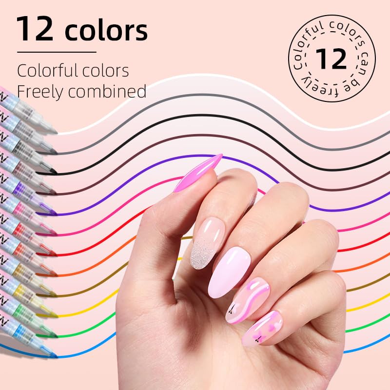 12 Colors Nail Art Pens Set, 0.7mm Nail Markers & Nail Pens for Kids, Quick Dry Nail Polish Pens for Nail Art, Vibrant Art Pens for DIY image 5