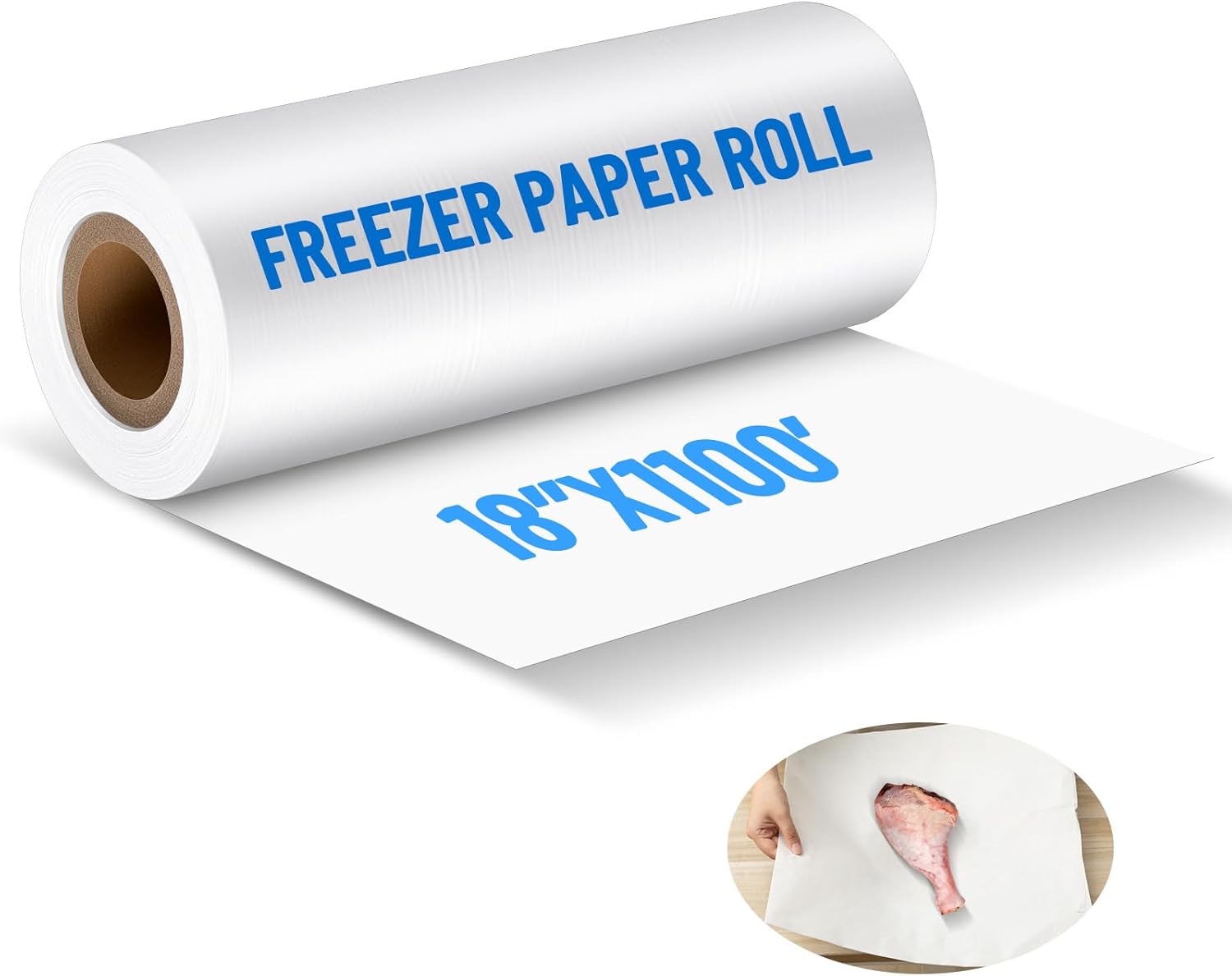 Freezer Paper for Meat 18 x 13200 (1100 Feet) Large White Freezer Paper Roll Markable Plastic Coated Food Wrapping for Freezing Food, Fish, Poultry, Keeps Meat Fresh, Safe Protection