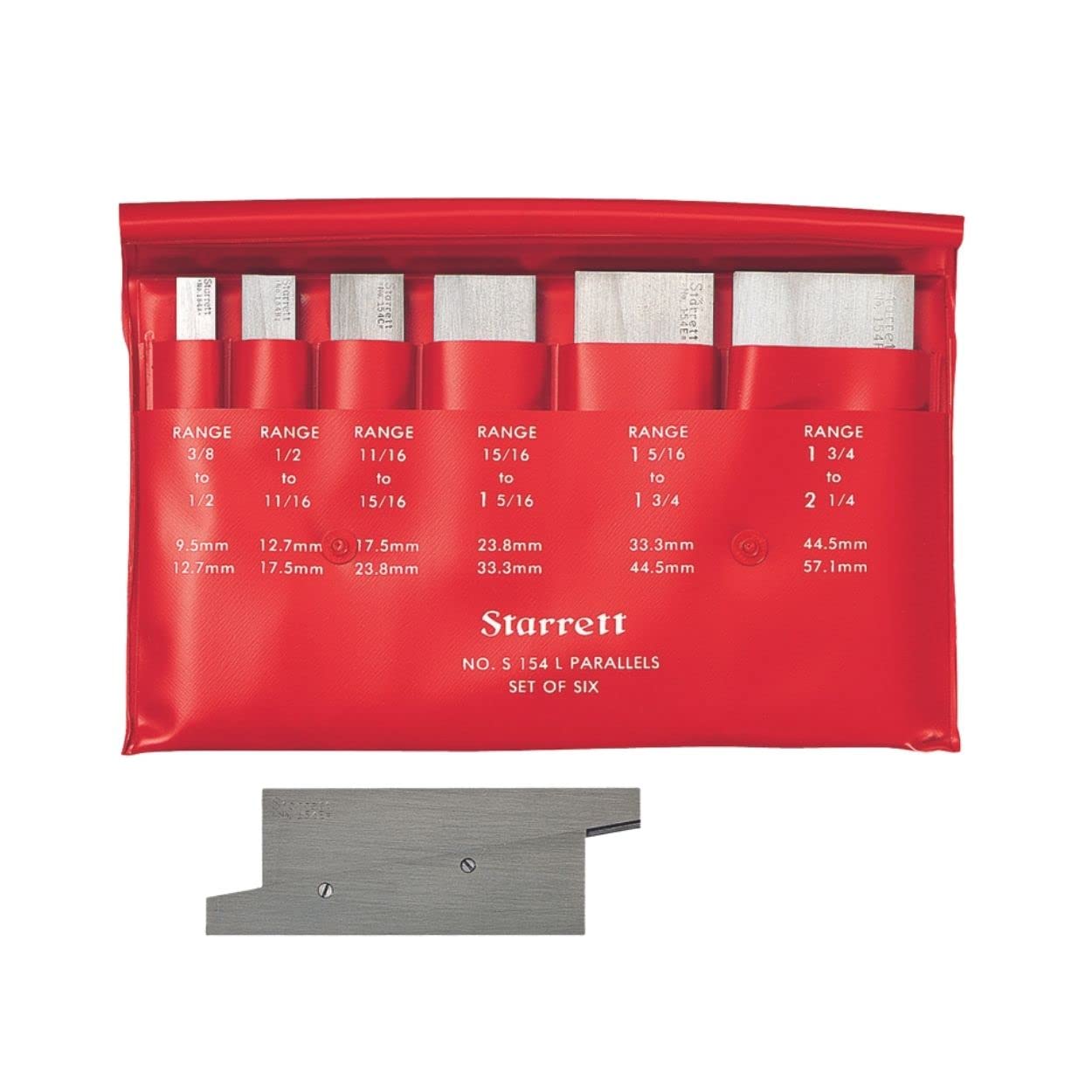 Starrett Adjustable Parallel Set for Layout, Gaging and Inspection Work - 1-3/4", 2-1/8", 2-11/16", 3-9/16" Length, 3/8" to 1-5/16" Range, 9/32"