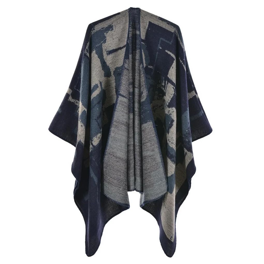 Dninmim Suéter de punto con estampado clásico para mujer, para otoño e invierno, grueso, cálido, poncho