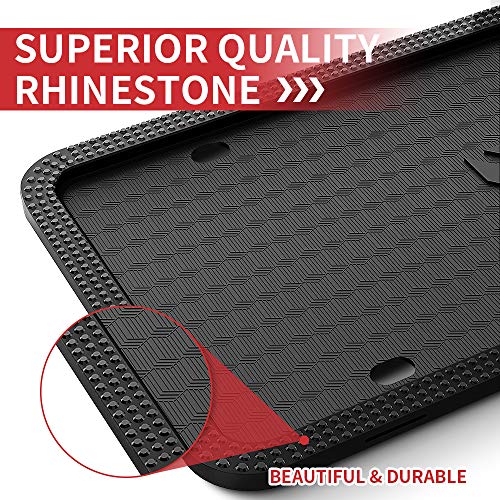 Aujen Bling License Plate Frame Black, 2-Pack License Plate Cover Fits US Standard Cars, Easy Installation License Plate Holder for Rust-Proof, Rattle-Proof & Weather-Proof Use