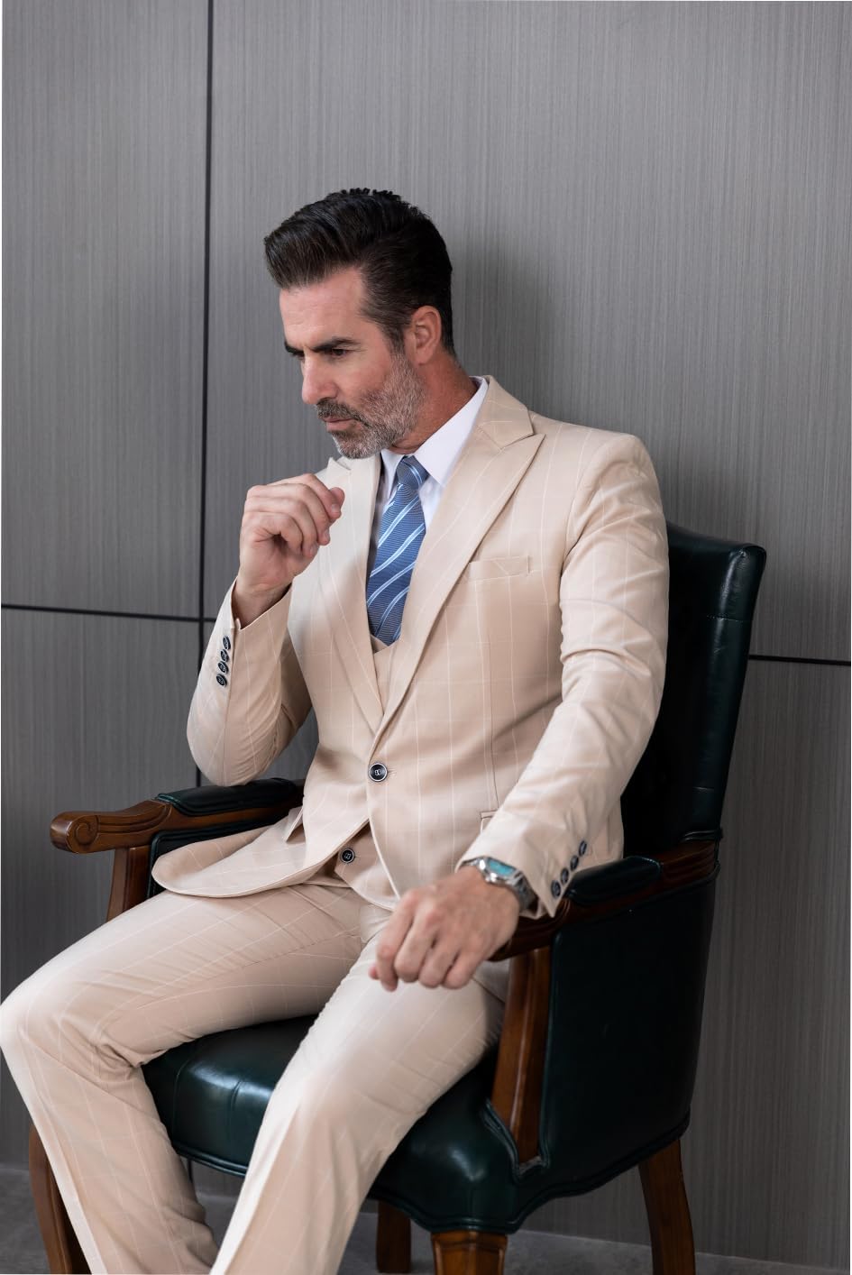 Mens Suit Plaid Tuxedos Business Suits Slim Fit Double Breasted - Image 4