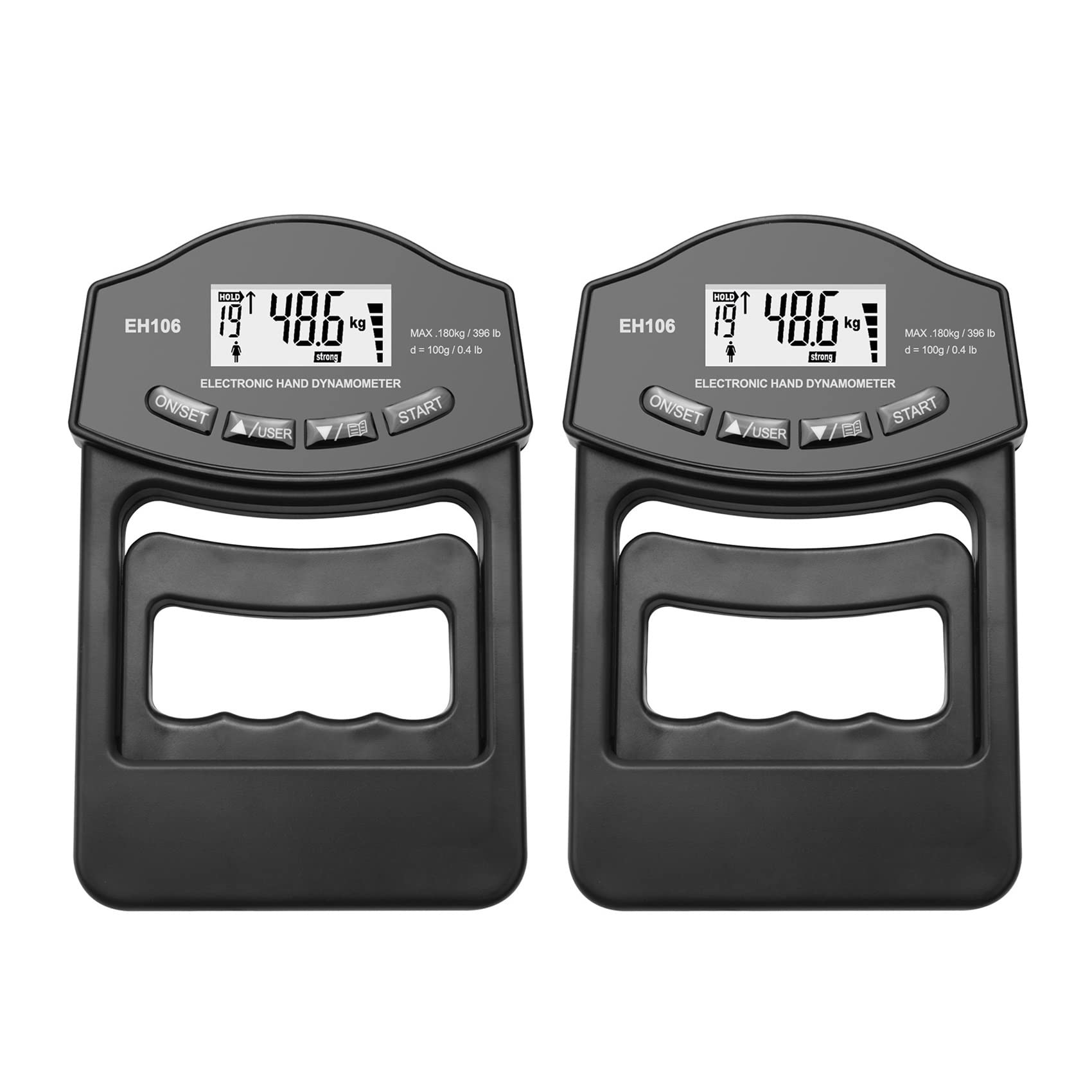 Dinamómetro Digital Dinamómetro de mano digital Entrenador fuerza agarre 396Lbs/180 Kgs Probador entrenamiento rehabilitación for hombres y mujeres(2Pcs Black Meter)