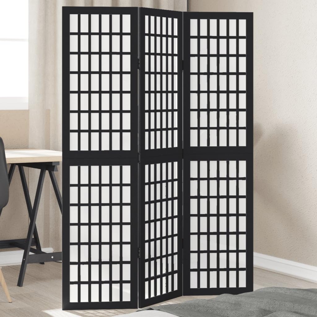 Paravent 3 pièces noir en bois pour créer un coin bureau à la maison