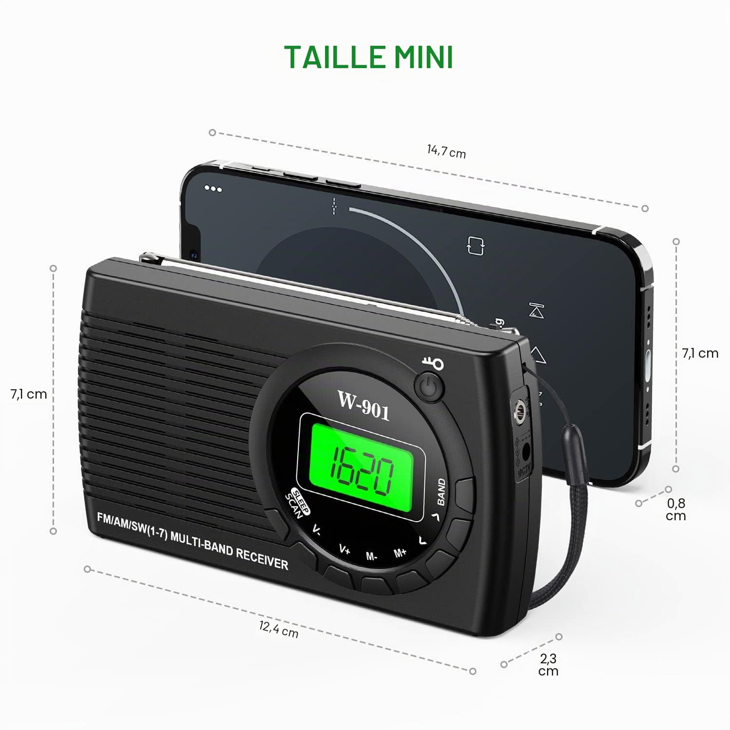 Tendak Petite Radio Portable FM/AM (MW) /SW, Transistor Radio avec Une Excellente Réception et Une Qualité Sonore Elevée, Mini Radio avec Connexion Timed/Casque