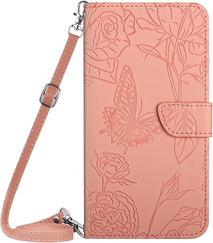 XYX Wallet Case Compatible with Xiaomi 12S Ultra, Emboss Butterfly Flower PU Leather Flip Protective Case with Adjustable Shoulder Strap for Xiaomi