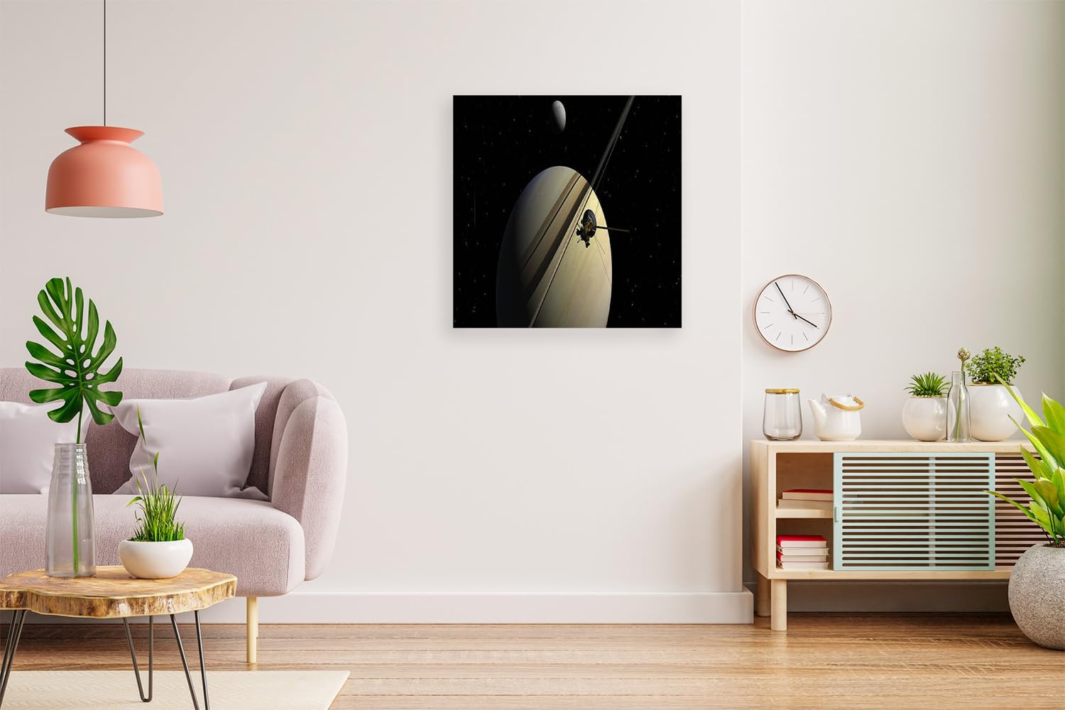 VERRE ART Printed Framed Canvas Painting for Home Decor Office Wall Studio Wall Living Room Decoration (14x14inch Wrapped) - Cassini Passing Tethys