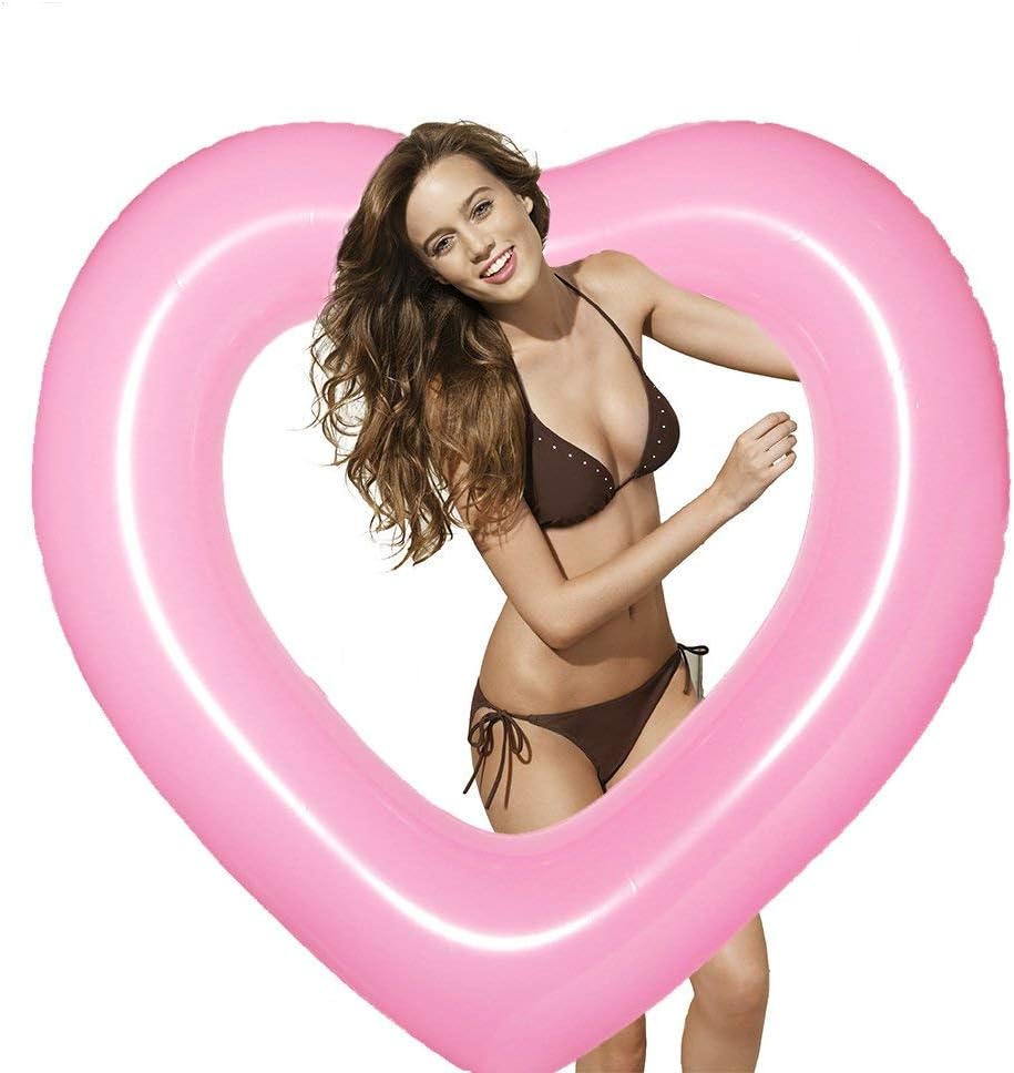 Pioneer Clan Pink/Red Inflatable Swim Rings Love Heart Swim Ring - Fun Adults or Kids Swim Party Toy 120cm or 90cm
