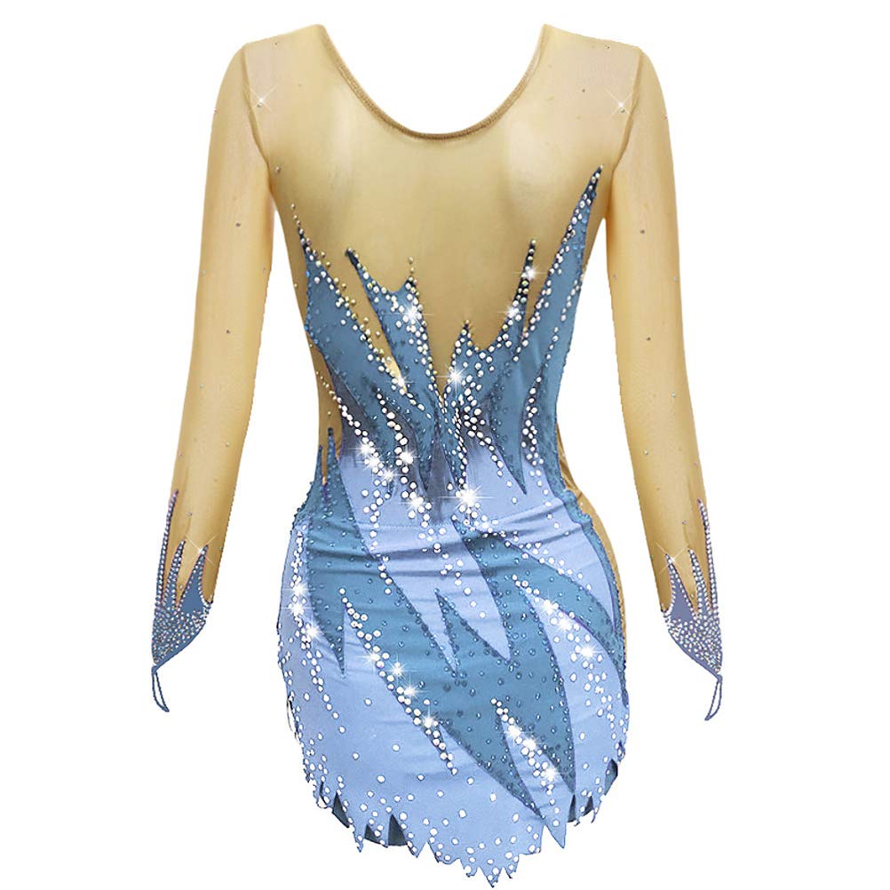 PONNYC Vestiti di Ginnastica Ritmica da Ballo Femminile Costume per Prestazioni di Pattinaggio su Ghiaccio A Maniche Lunghe Abito da Pattinaggio Figura Outfit di Sport Invernali
