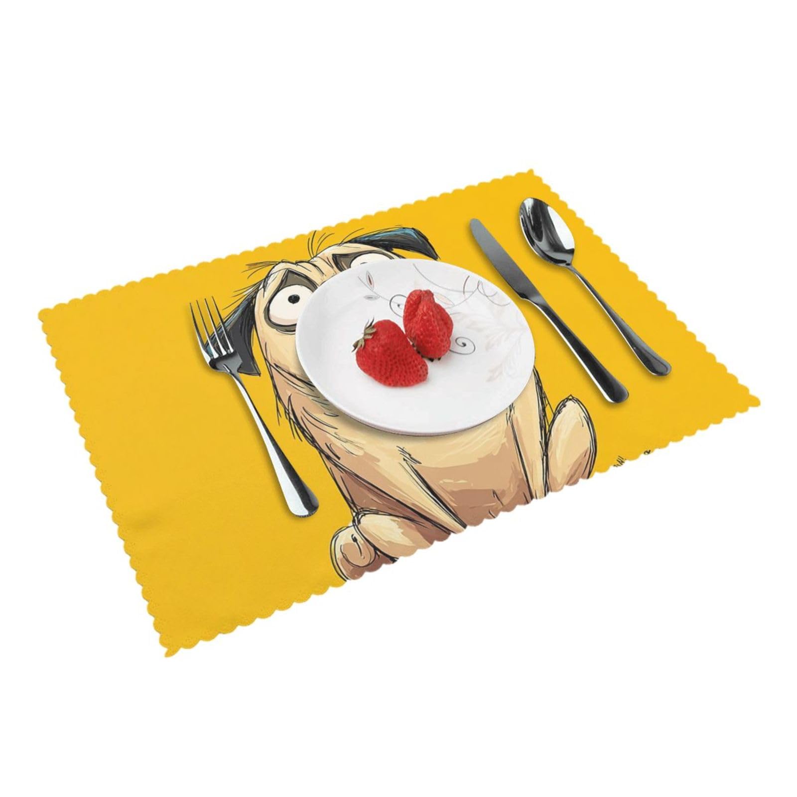 Placemats Set of 4 Heat Resistant Non-Slip Place Mats for Dining Table Cartoon pug Placemats Washable Woven Table Mats Wipeable Placemat for Kitchen Decoration 30 x 45 cm