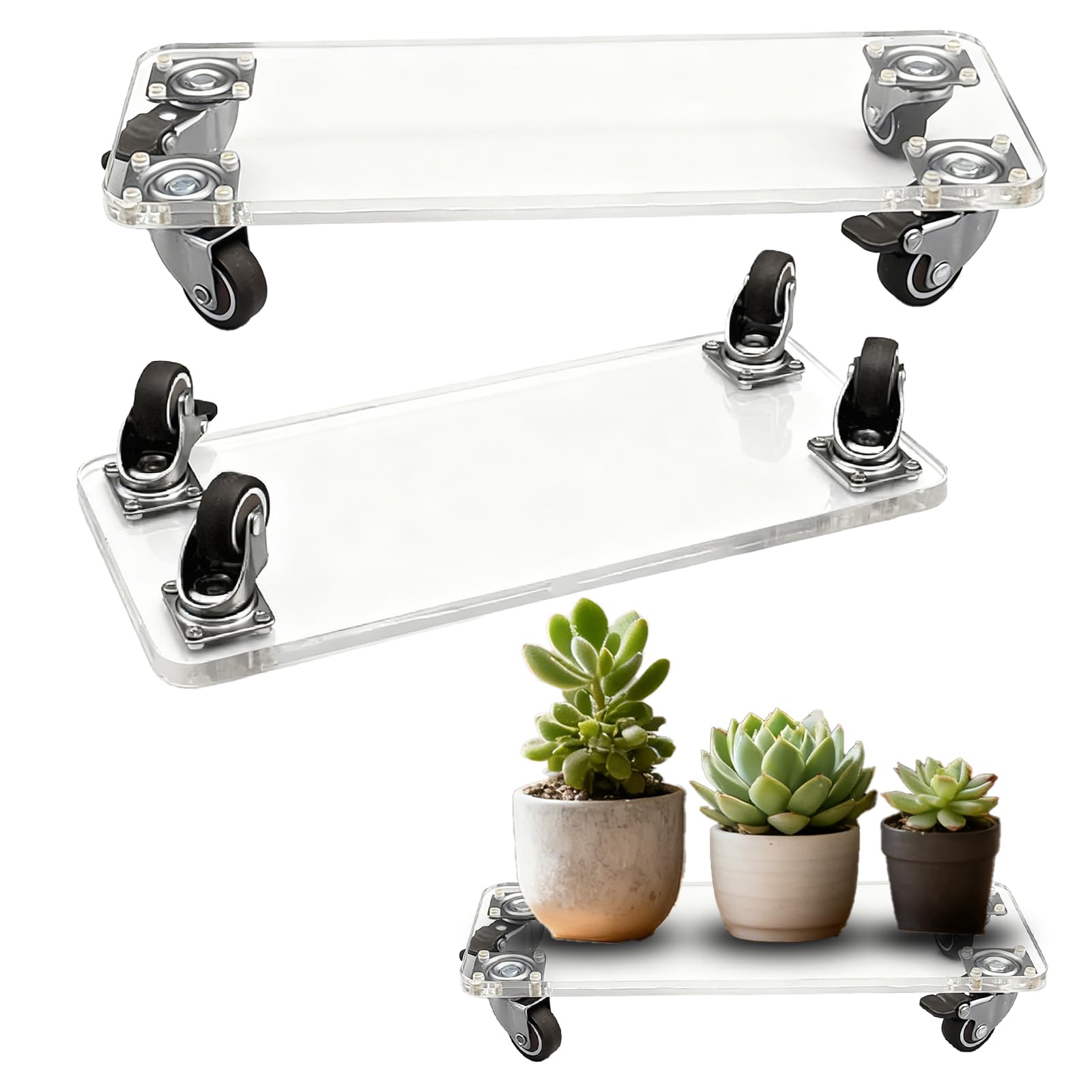 Chariot à fleurs roulant transparent support acrylique pour décoration de terrasse et salon
