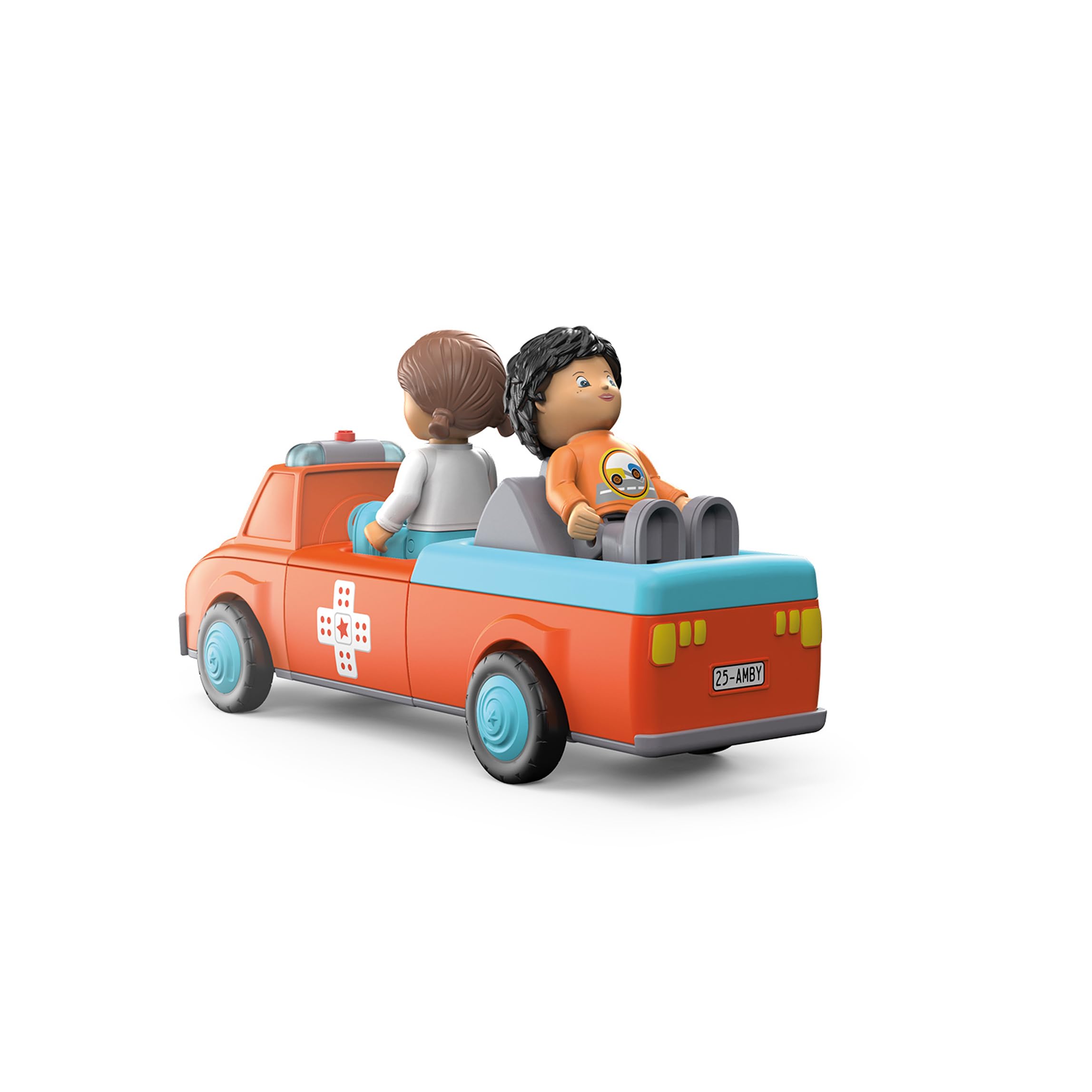 0145, Anna Amby, Ambulance composée de 3 pièces avec Son et Lumière, Peut être assemblée, Comprend une figurine mobile, Moteur à volant de haute qualité, Orange/bleu cile, dès 12 mois